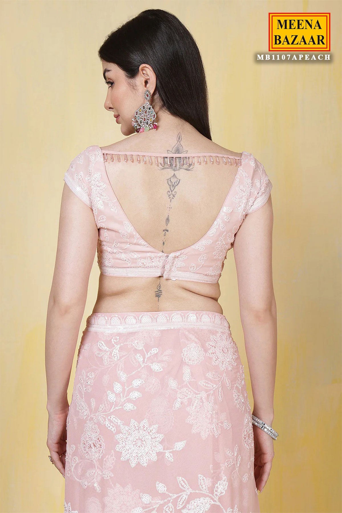 Light Pink Thread and Sequin Embroidered Georgette Saree
