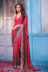 Red Georgette Sequins Designer Saree Party & Wedding Wear