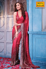 Red Georgette Sequins Designer Saree Party & Wedding Wear