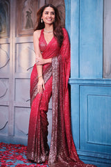 Red Georgette Sequins Designer Saree Party & Wedding Wear