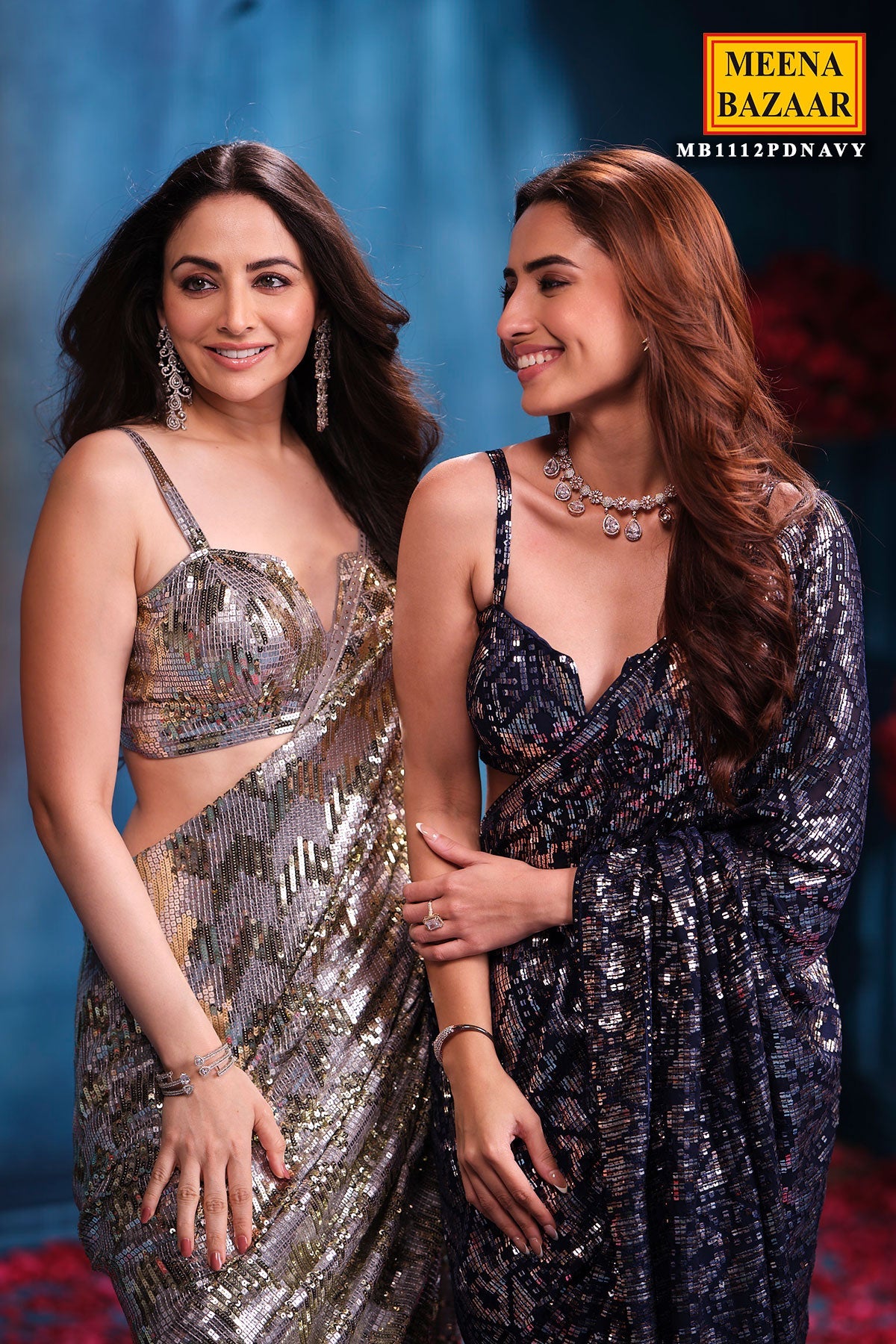 Navy Blue Georgette Sequins Designer Saree Party & Wedding Wear