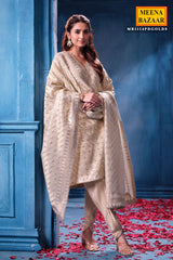 Antique Gold Kanjivaram Tissue Shirt Set with Crepe Bottom & Dupatta Suit