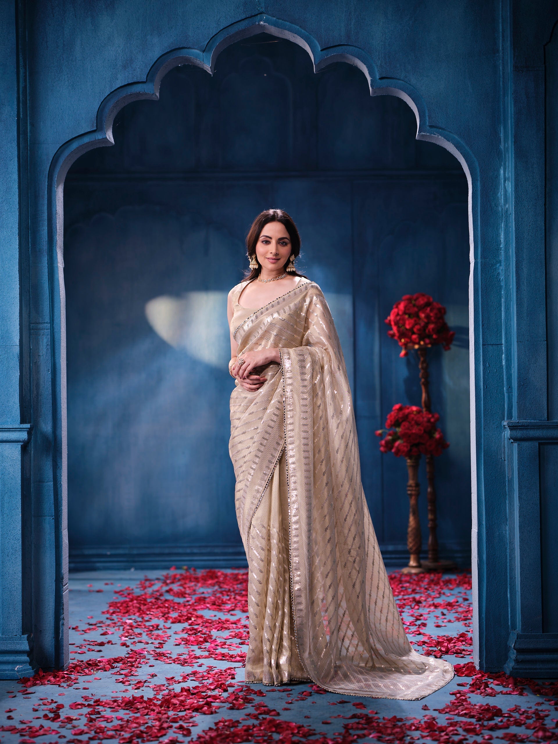 Antique Gold Sequins Designer Saree Luxury Wedding & Festive Wear