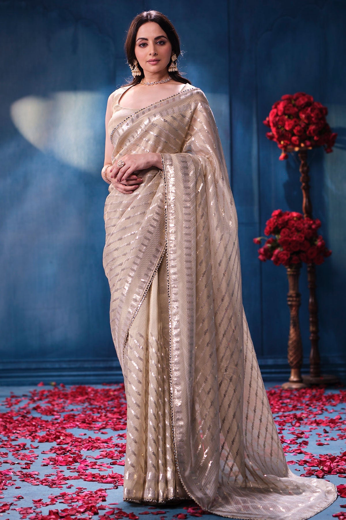 Antique Gold Sequins Designer Saree Luxury Wedding & Festive Wear