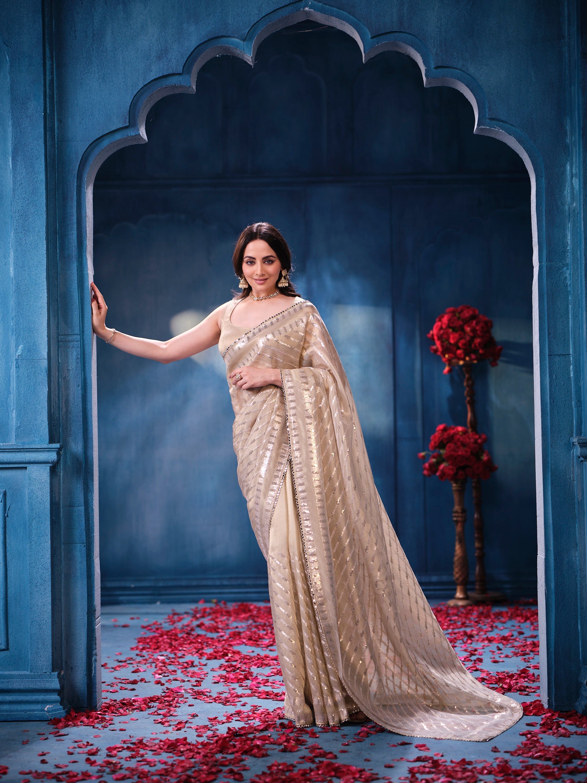 Antique Gold Sequins Designer Saree Luxury Wedding & Festive Wear