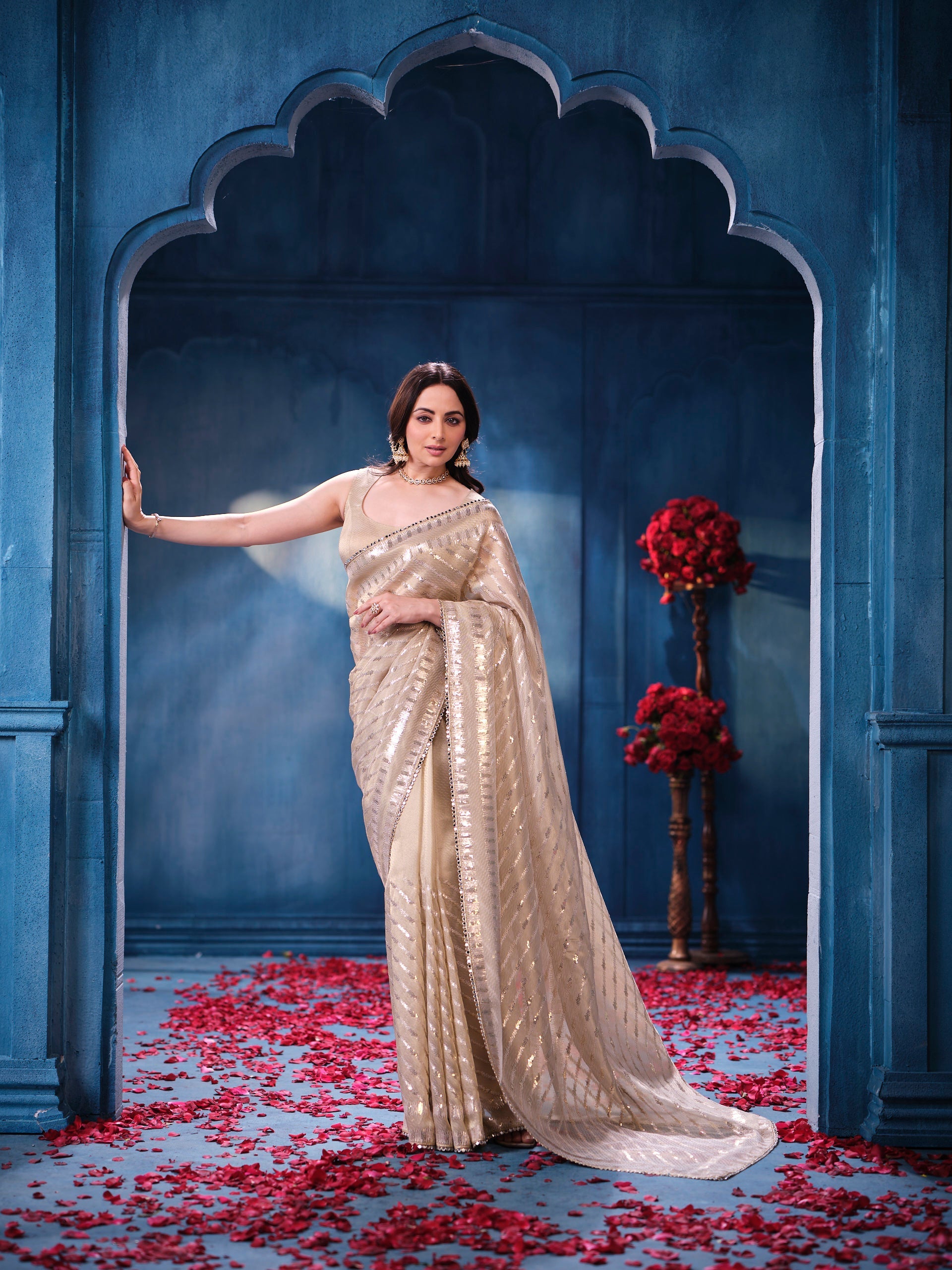 Antique Gold Sequins Designer Saree Luxury Wedding & Festive Wear