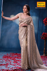 Antique Gold Sequins Designer Saree Luxury Wedding & Festive Wear