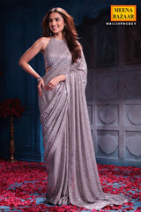 Grey Georgette Sequins Designer Saree Party & Wedding Wear