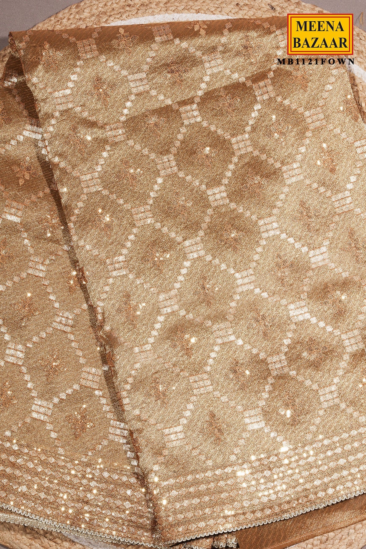 Fawn Tissue Embroidered Saree