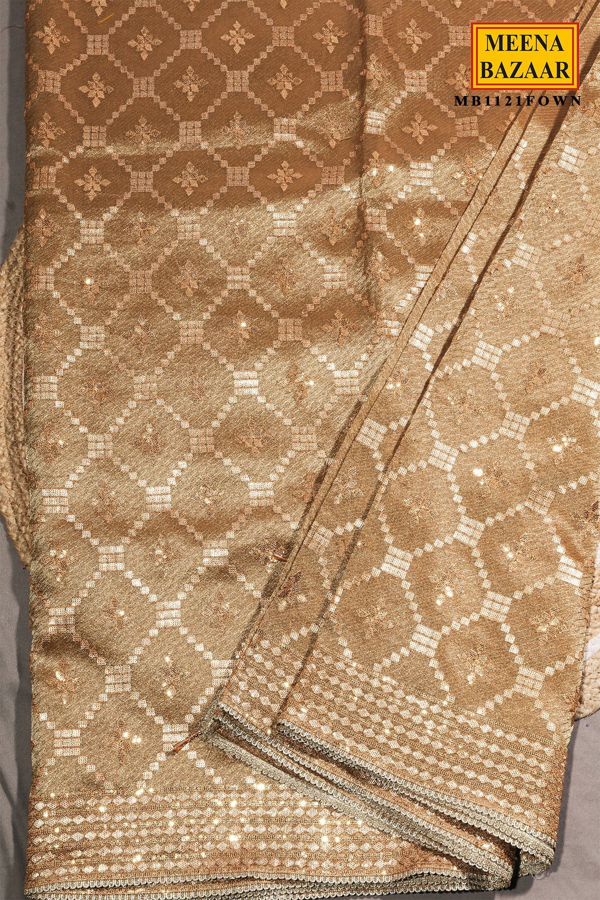 Fawn Tissue Embroidered Saree