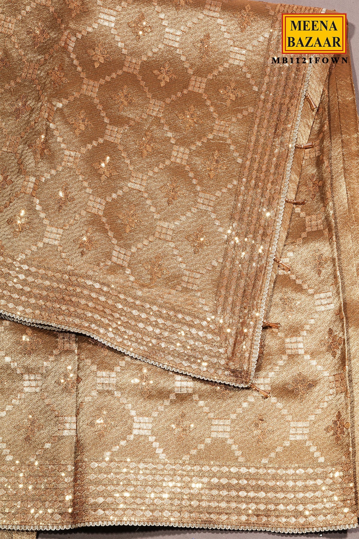 Fawn Tissue Embroidered Saree