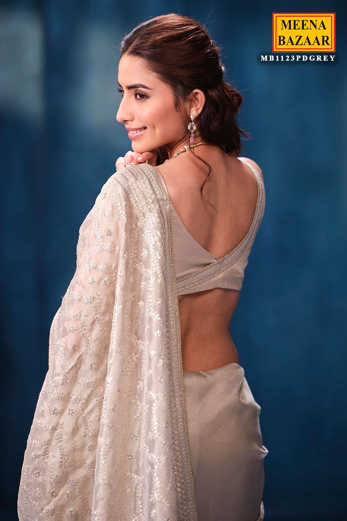 Elegant Silver Tissue Saree with Intricate Embroidery Work
