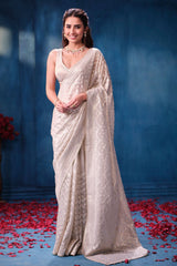 Elegant Silver Tissue Saree with Intricate Embroidery Work