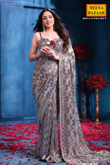Grey Georgette Sequins Designer Saree Party & Wedding Wear