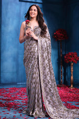 Grey Georgette Sequins Designer Saree Party & Wedding Wear