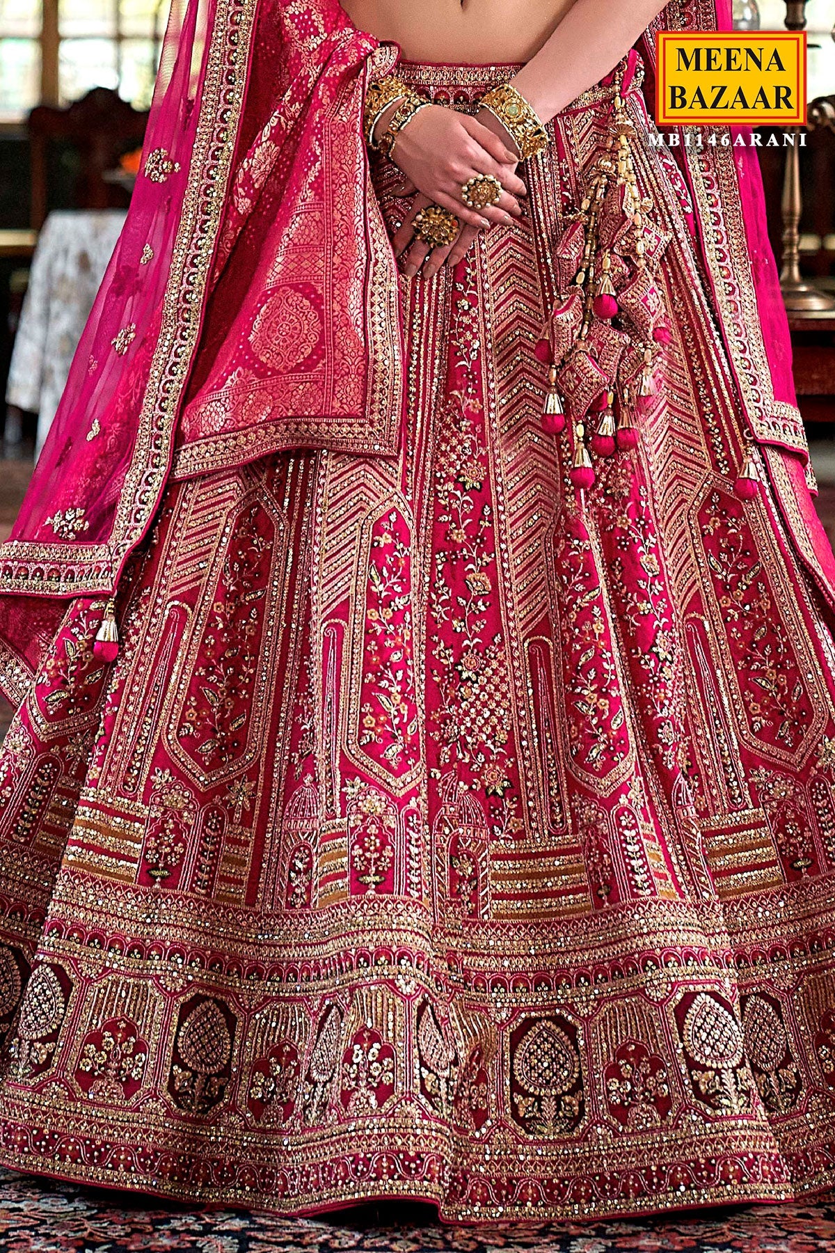 Rani Silk Zari and Sequin Embroidered Lehenga – Elegant Wedding Wear
