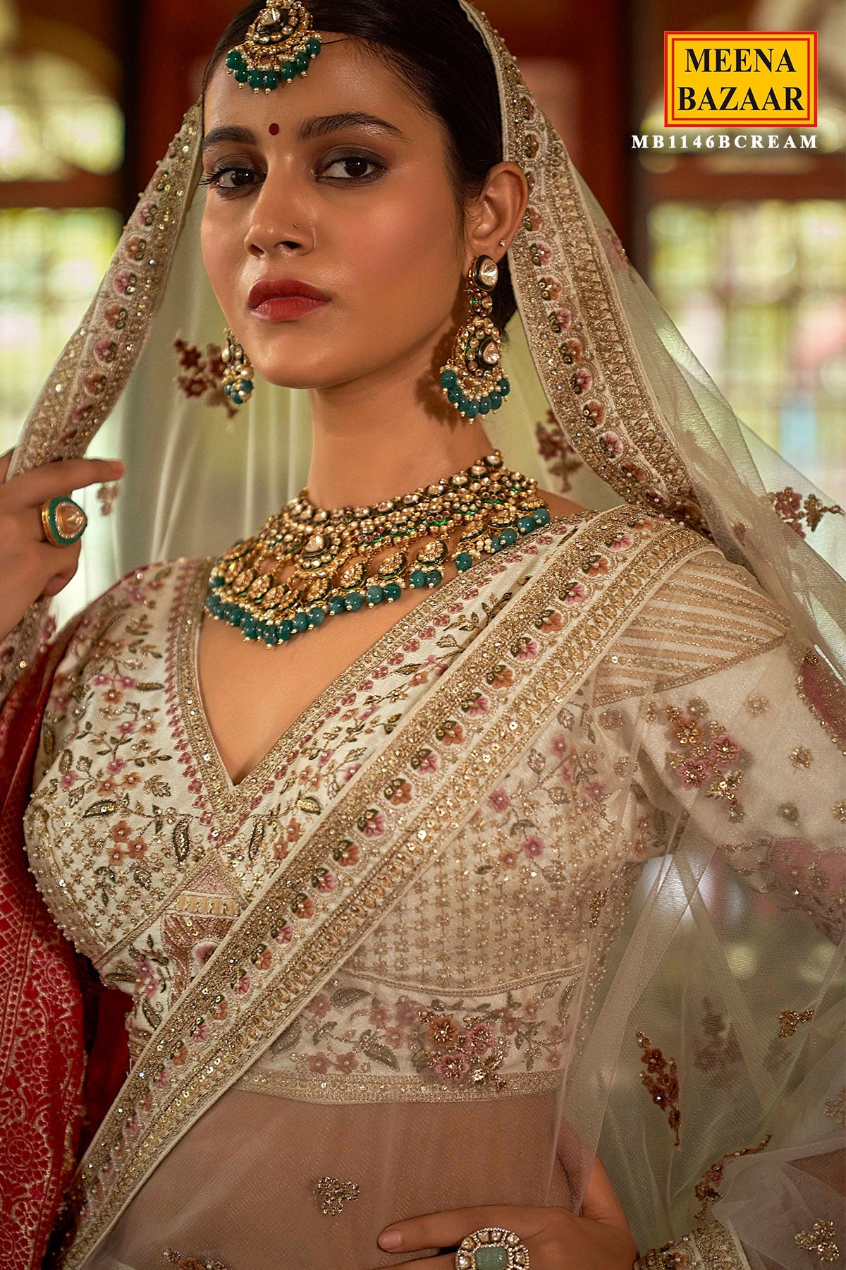 Cream Silk Zari and Sequin Embroidered Lehenga – Elegant Wedding Wear