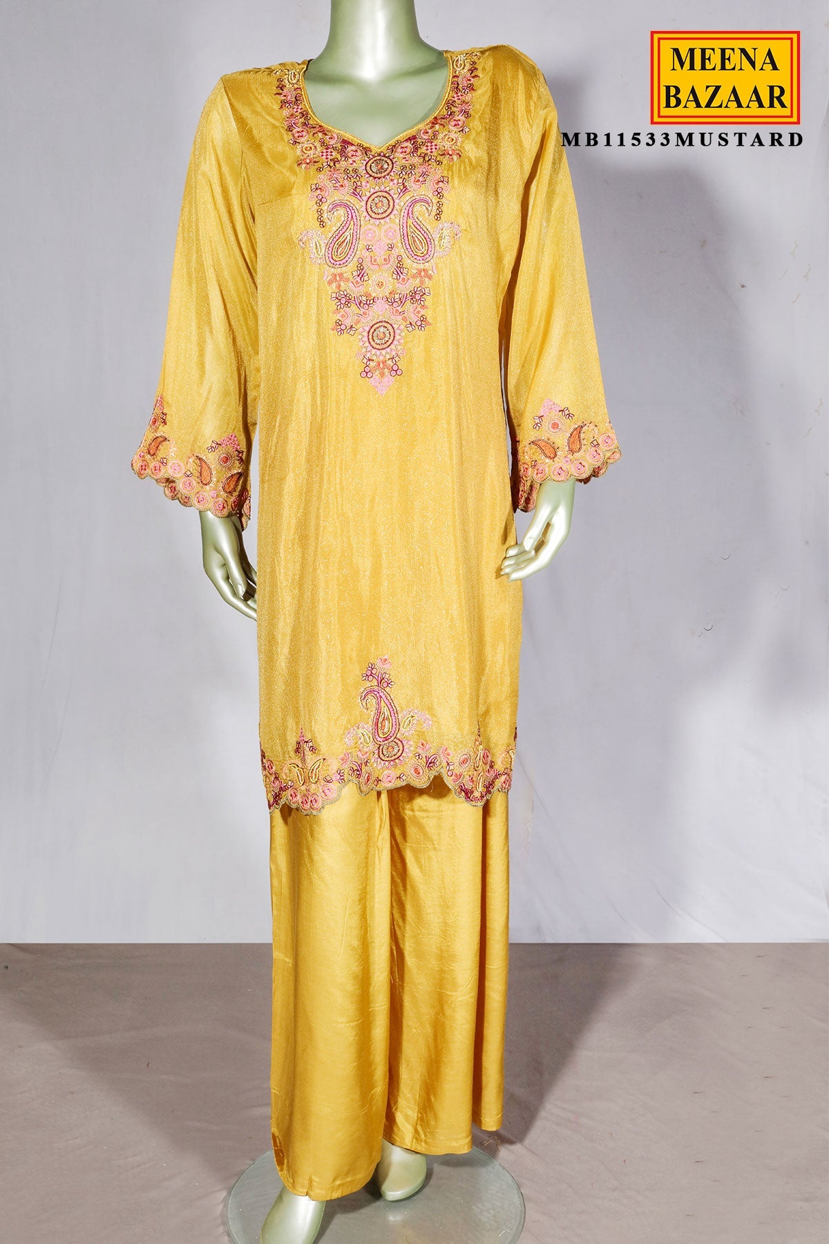 Mustard Shimmer Embroidered Suit