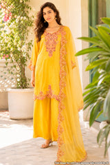 Mustard Shimmer Embroidered Suit