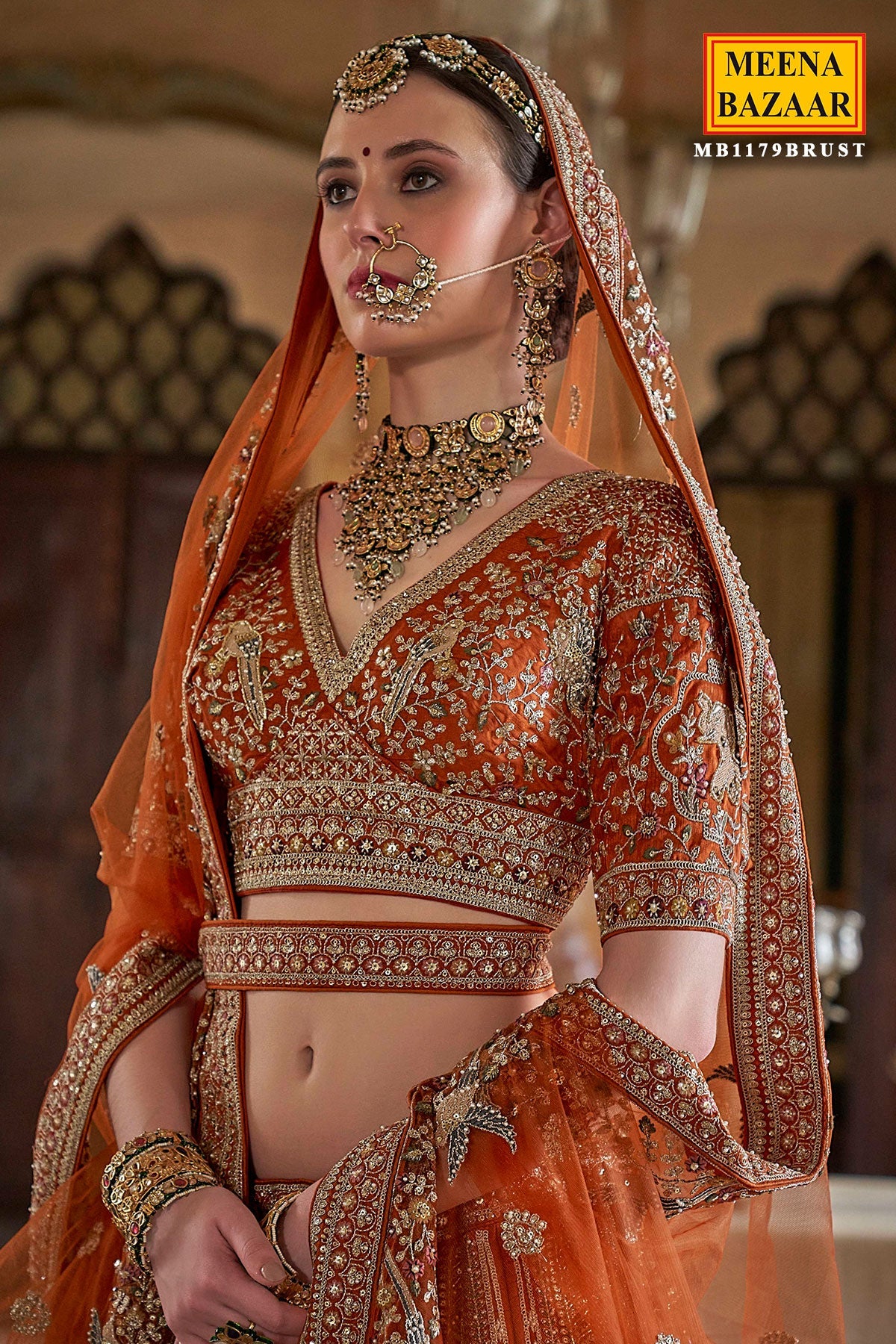 Rust Silk Zari and Sequin Embroidered Bridal Lehenga – Luxurious Wedding Wear