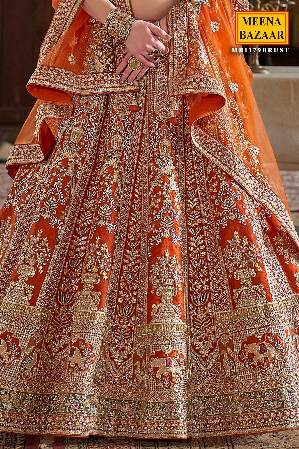 Rust Silk Zari and Sequin Embroidered Bridal Lehenga – Luxurious Wedding Wear