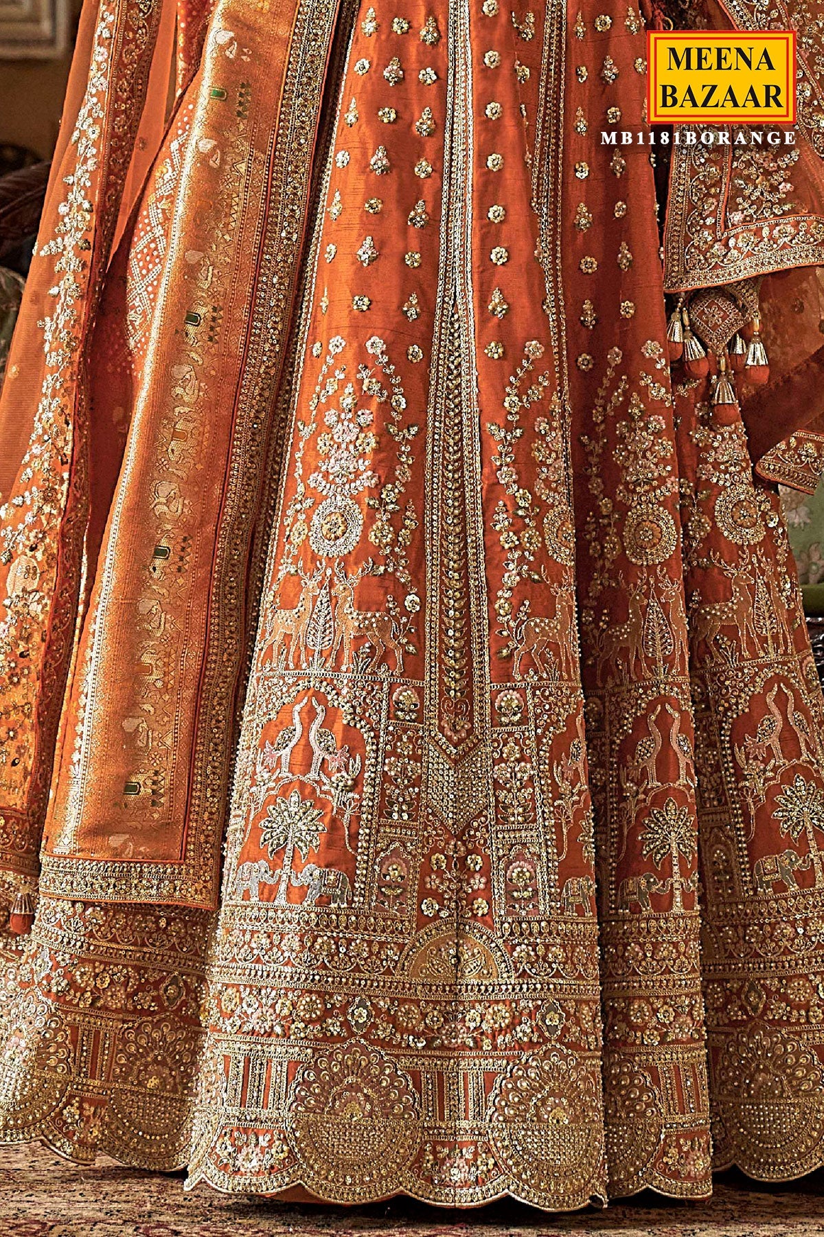 Orange Silk Zari and Sequin Embroidered Bridal Lehenga – Royal Wedding Ensemble