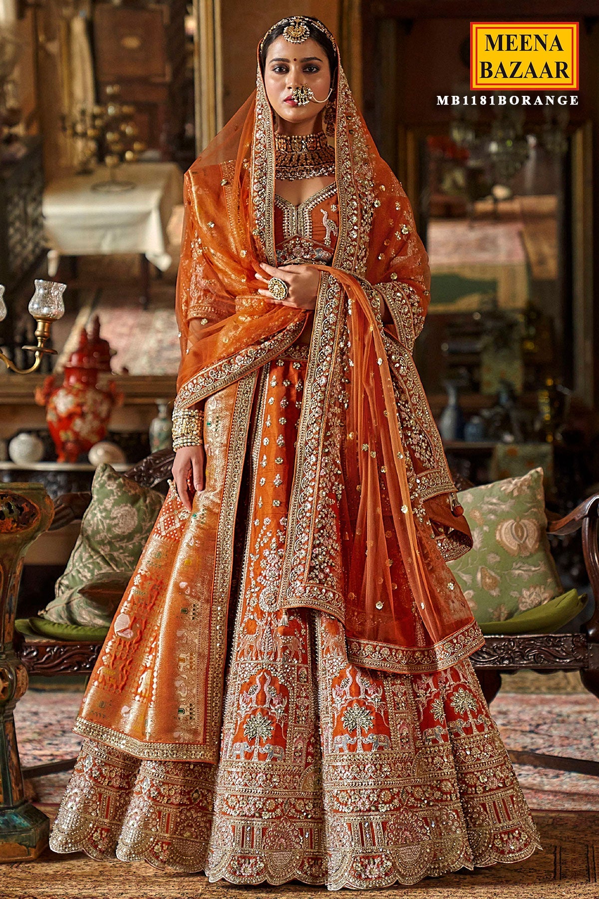 Orange Silk Zari and Sequin Embroidered Bridal Lehenga – Royal Wedding Ensemble