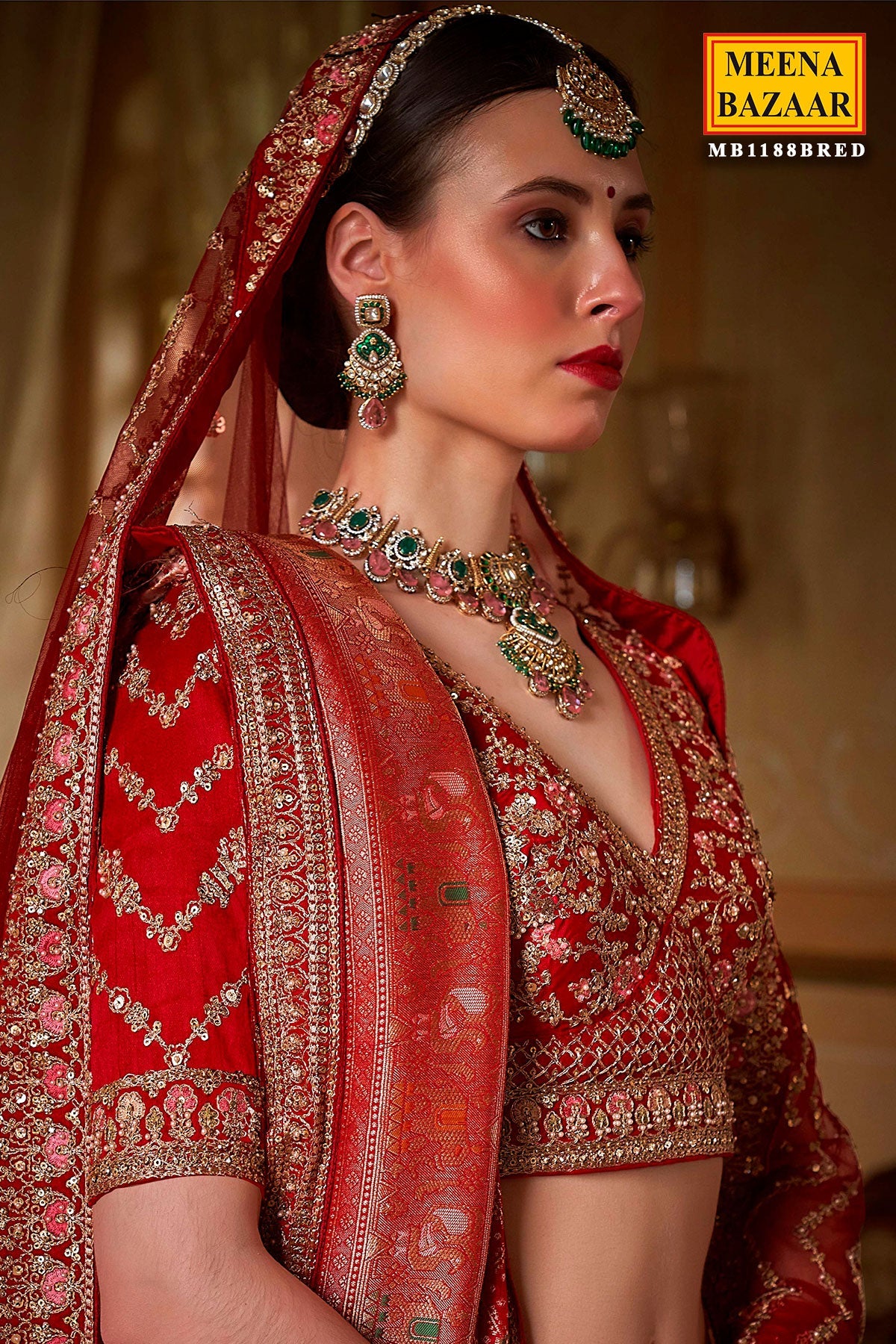 Red Silk Zari and Sequin Embroidered Lehenga – Luxurious Bridal Wear