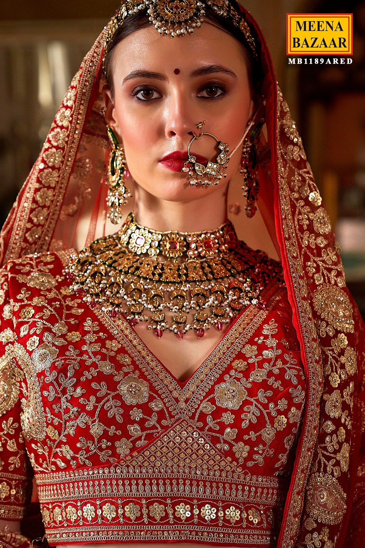 Red Silk Zari and Sequin Embroidered Lehenga – Regal Bridal & Festive Ensemble