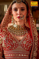 Red Silk Zari and Sequin Embroidered Lehenga – Regal Bridal & Festive Ensemble