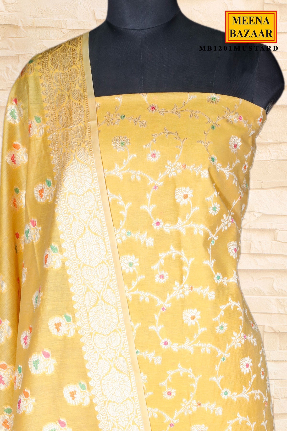 Mustard Cotton Weaving Unstitched Suit Set