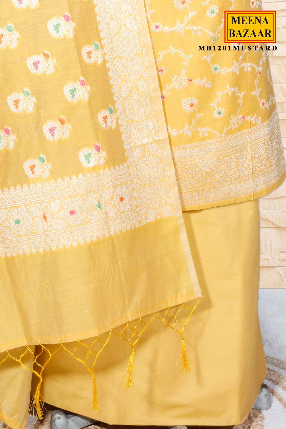 Mustard Cotton Weaving Unstitched Suit Set