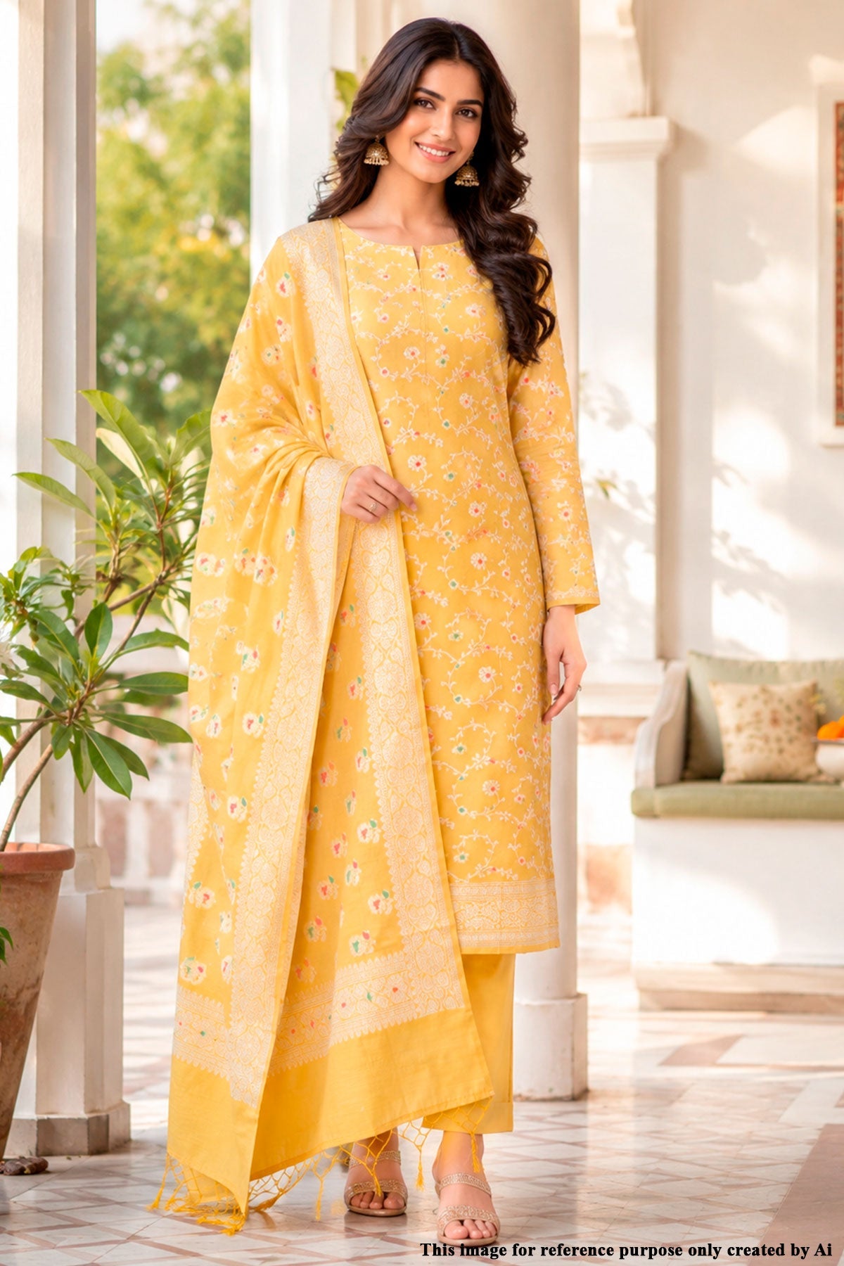 Mustard Cotton Weaving Unstitched Suit Set