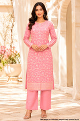 Pink Cotton Weaving Unstitched Suit Set