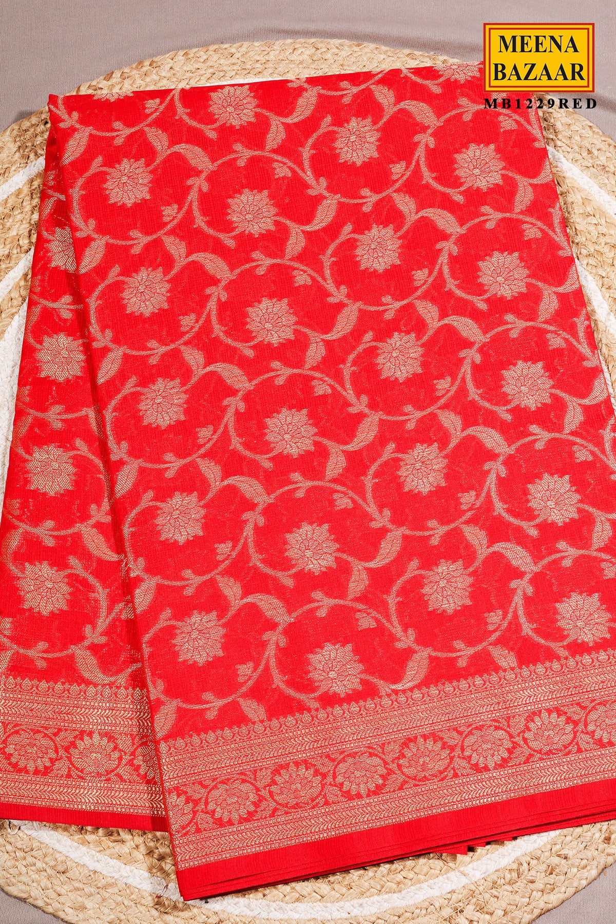 Red Cotton Saree with Jal Weaving