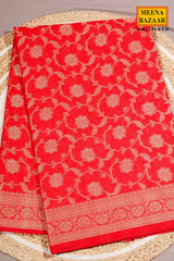 Red Cotton Saree with Jal Weaving