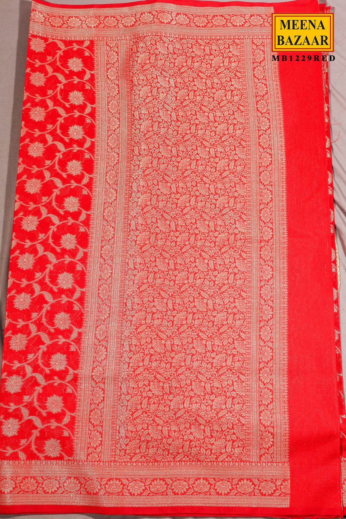 Red Cotton Saree with Jal Weaving