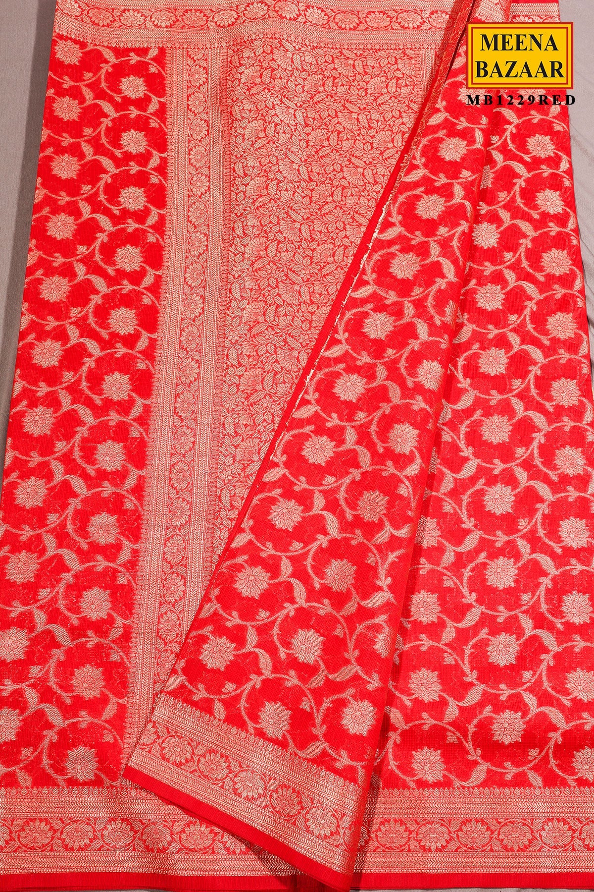 Red Cotton Saree with Jal Weaving