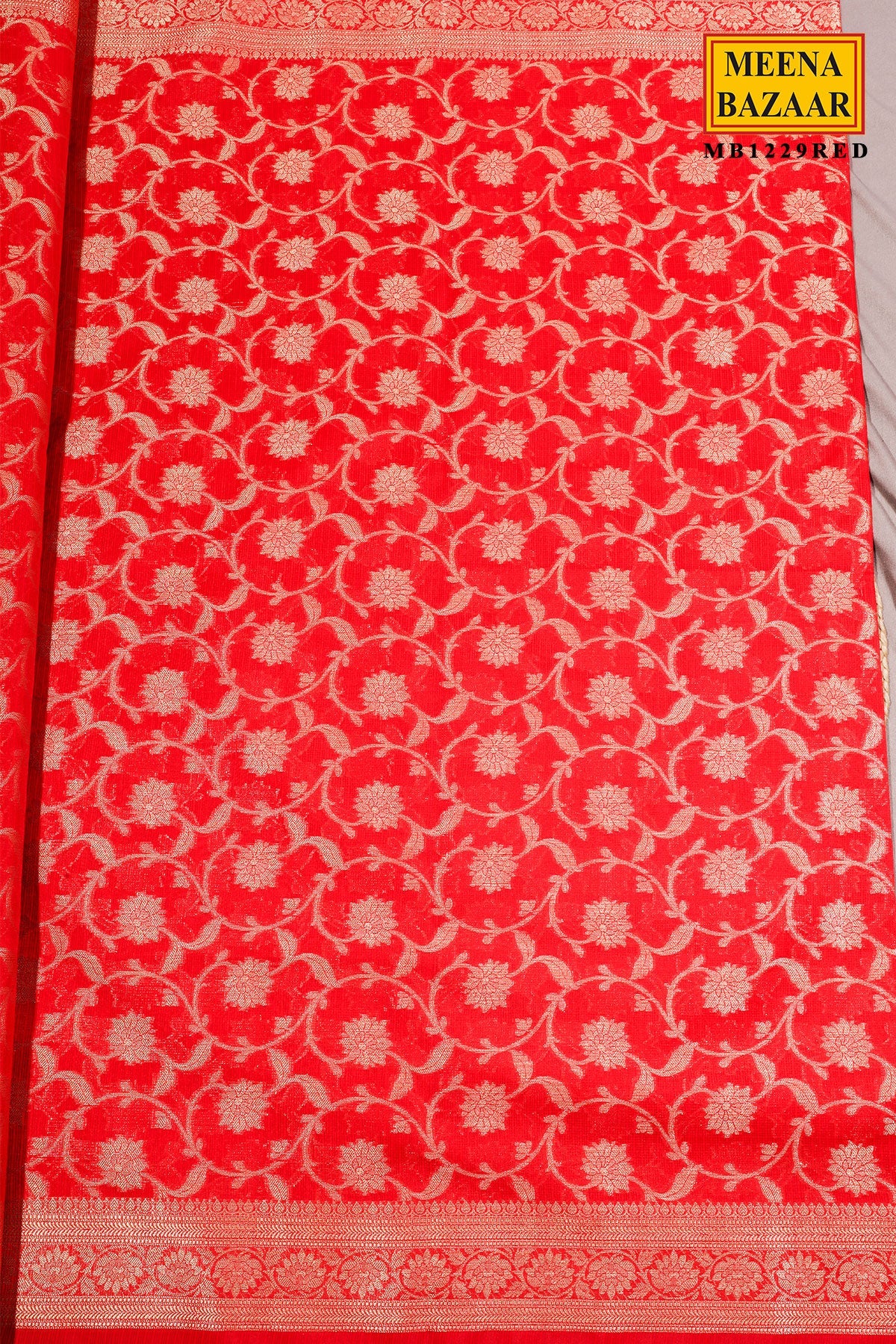 Red Cotton Saree with Jal Weaving
