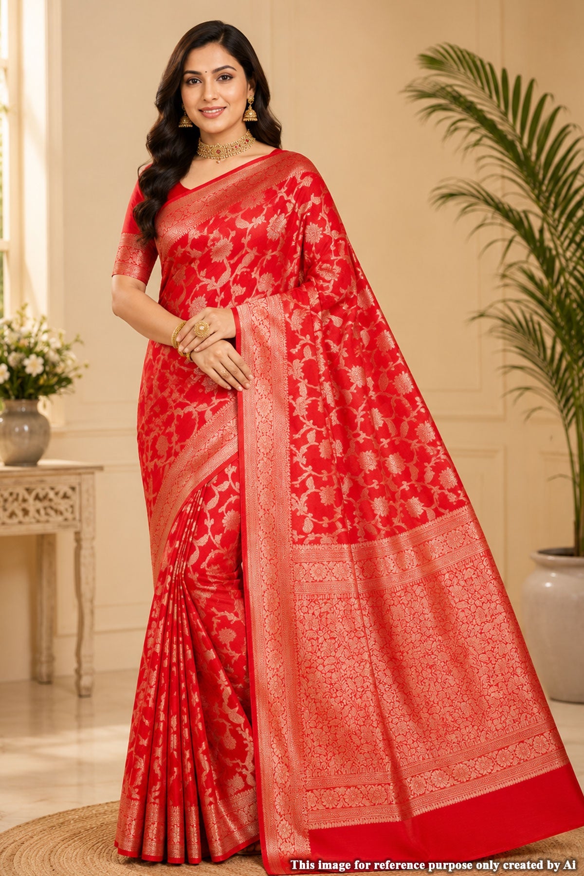 Red Cotton Saree with Jal Weaving