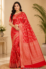 Red Cotton Saree with Jal Weaving