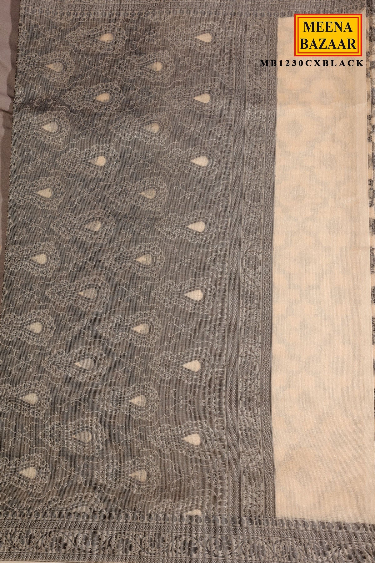 Cream With Black Jal Woven Cotton Saree