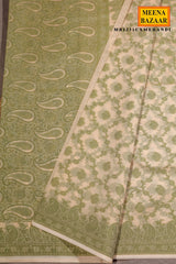 Cream With Mehandi Jal Woven Cotton Saree