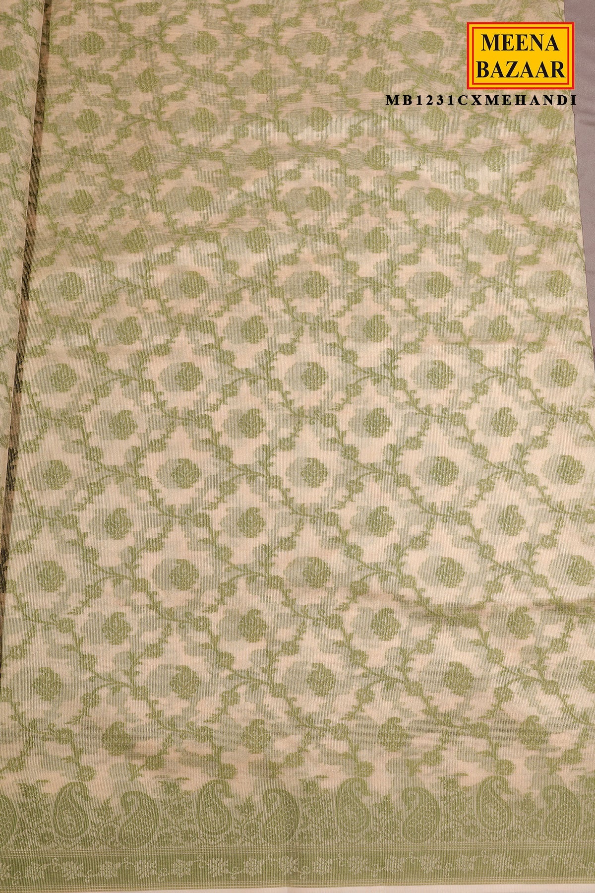Cream With Mehandi Jal Woven Cotton Saree
