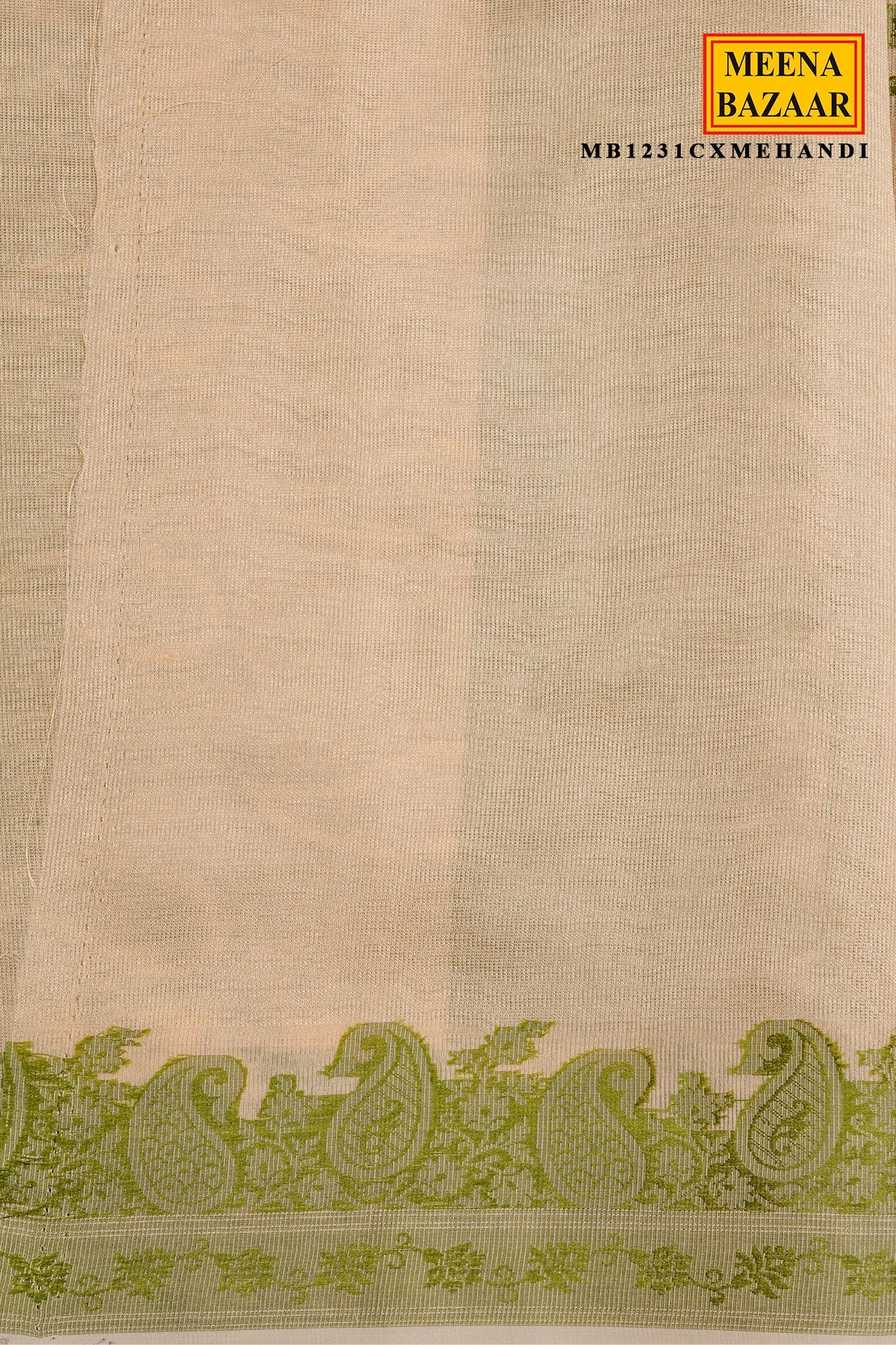 Cream With Mehandi Jal Woven Cotton Saree