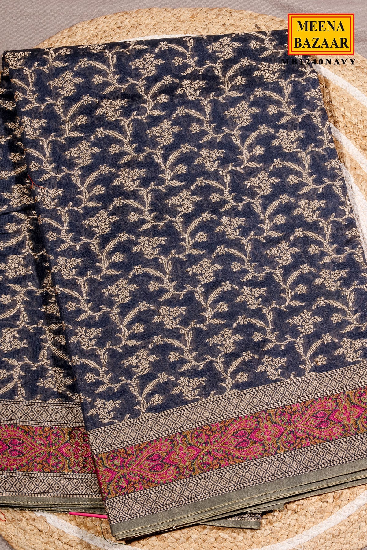 Navy Buti Woven Cotton Saree
