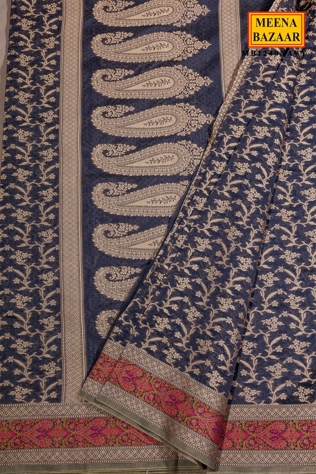 Navy Buti Woven Cotton Saree