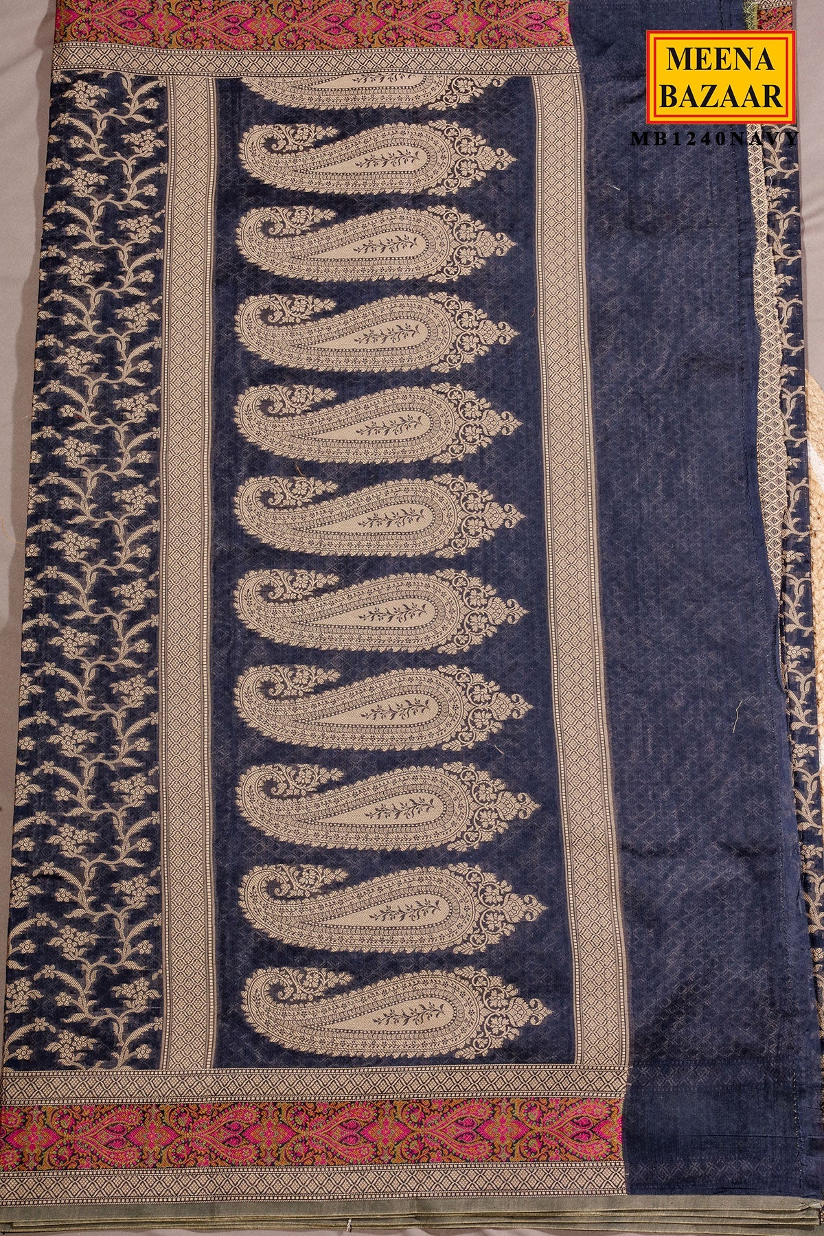 Navy Buti Woven Cotton Saree