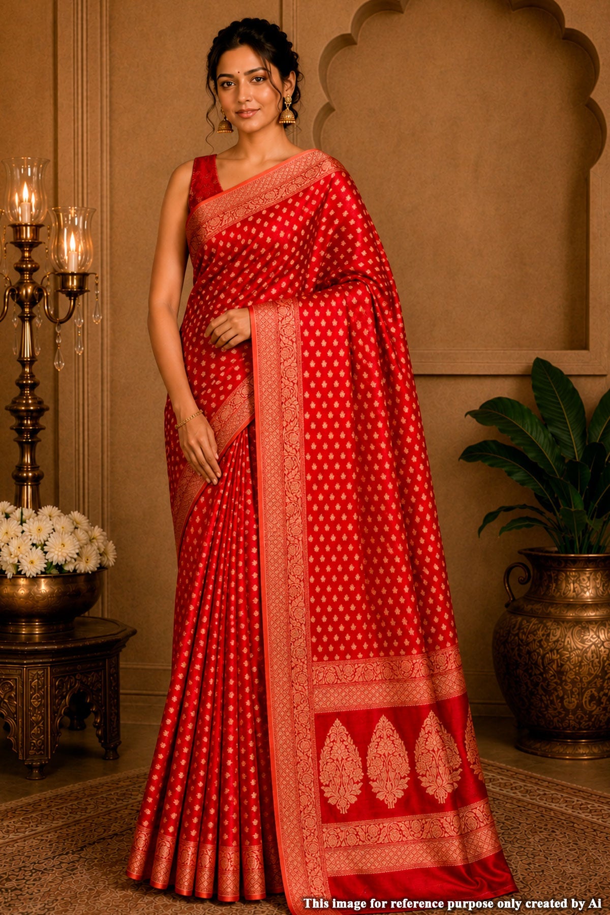 Maroon Buti Woven Cotton Saree