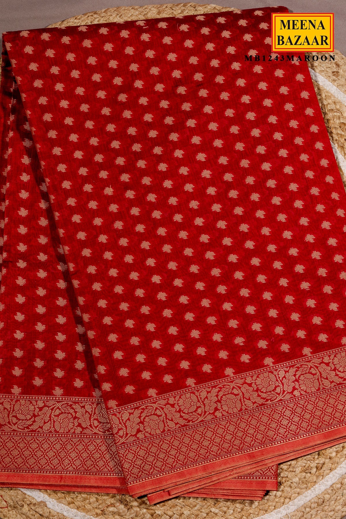 Maroon Buti Woven Cotton Saree
